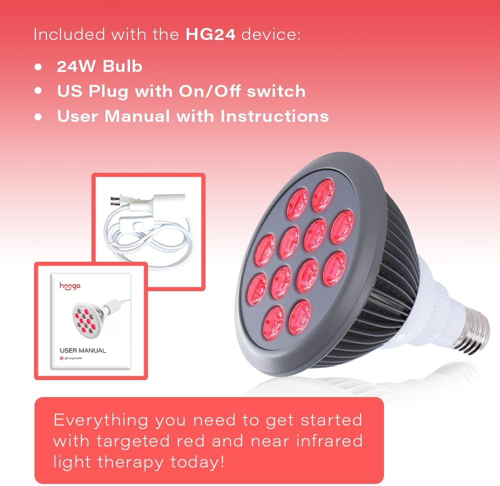 Red Light Therapy, 660Nm 850Nm, 12 Dual Chip Leds, Portable and Targeted High Irradiance for Skin, Pain Relief, Anti-Aging, Muscle Recovery, Sleep - Power Cord & Base Included, HG24