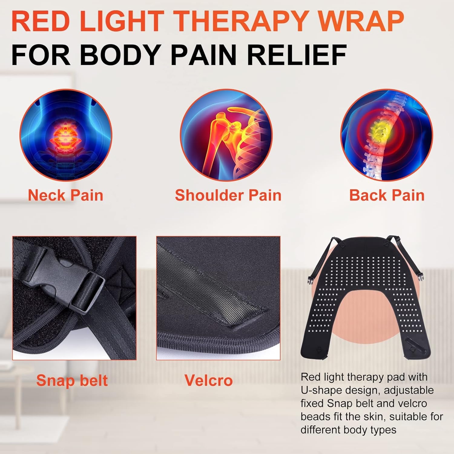 Red Light Therapy for Neck and Shoulder Pain Relief 850Nm near Infrared Therapy Set Wearable Wrap Devices for Upper Back Neck Shoulders Body Muscle Relax Home Use Treatment Pad FDA Cleared