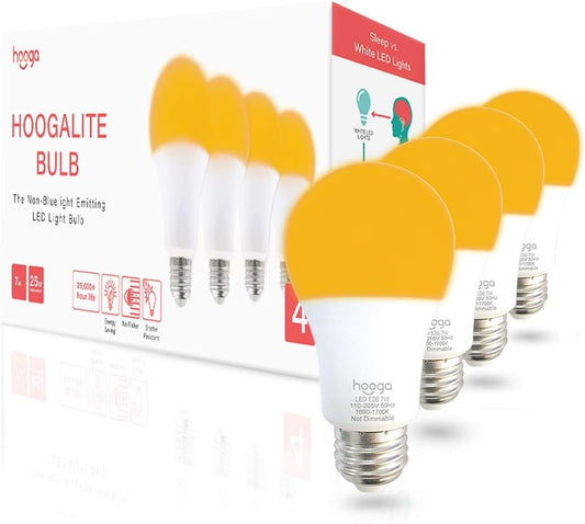 Sleep Light Bulb, Blue Light Blocking Amber Night Light. 1600K Sleep Aid Emits Only 0.06% Blue Light for Healthy Sleep. Baby Nursery Light. 7W LED, 45W Replacement 4-Pack