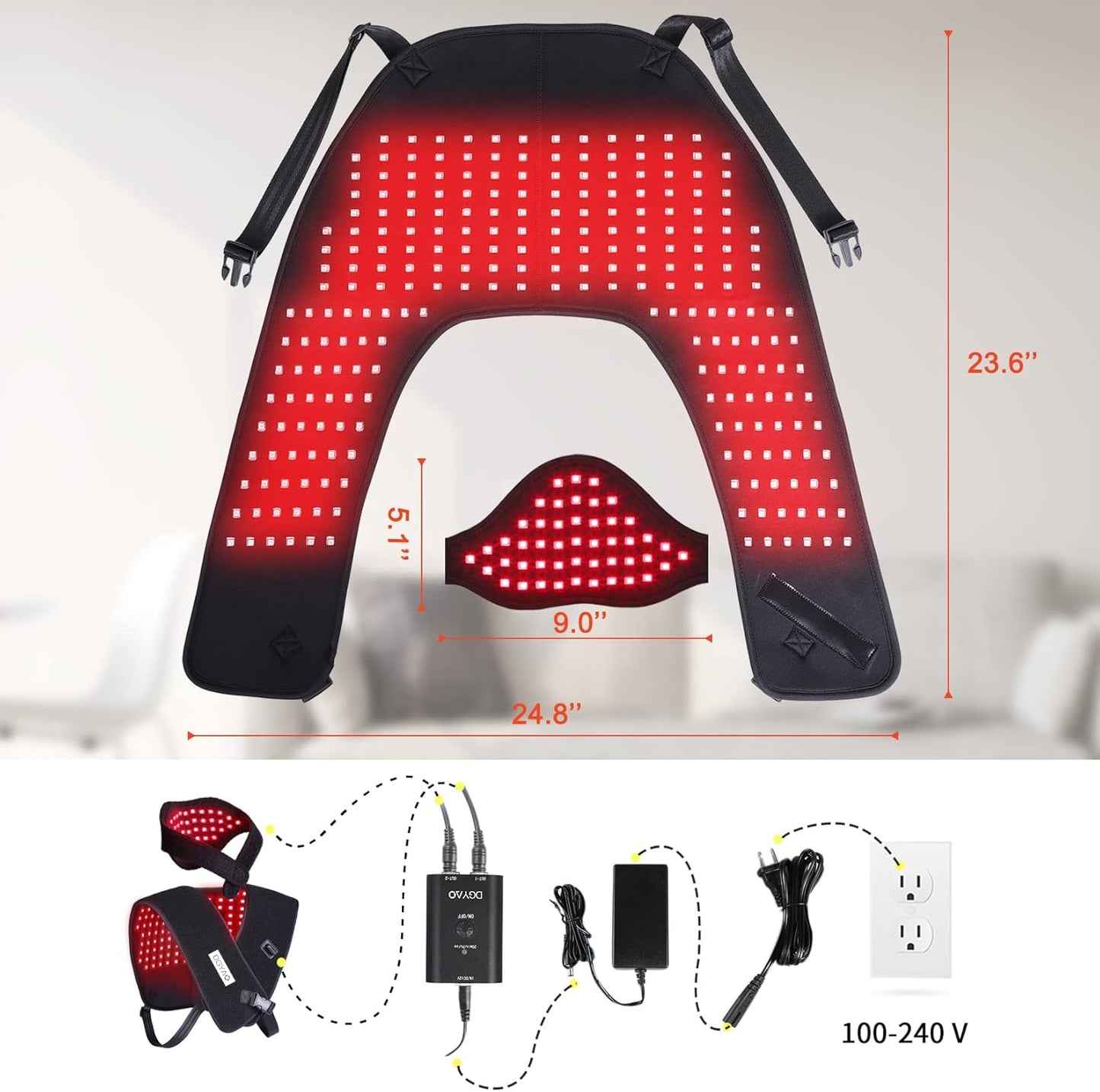 Red Light Therapy for Neck and Shoulder Pain Relief 850Nm near Infrared Therapy Set Wearable Wrap Devices for Upper Back Neck Shoulders Body Muscle Relax Home Use Treatment Pad FDA Cleared