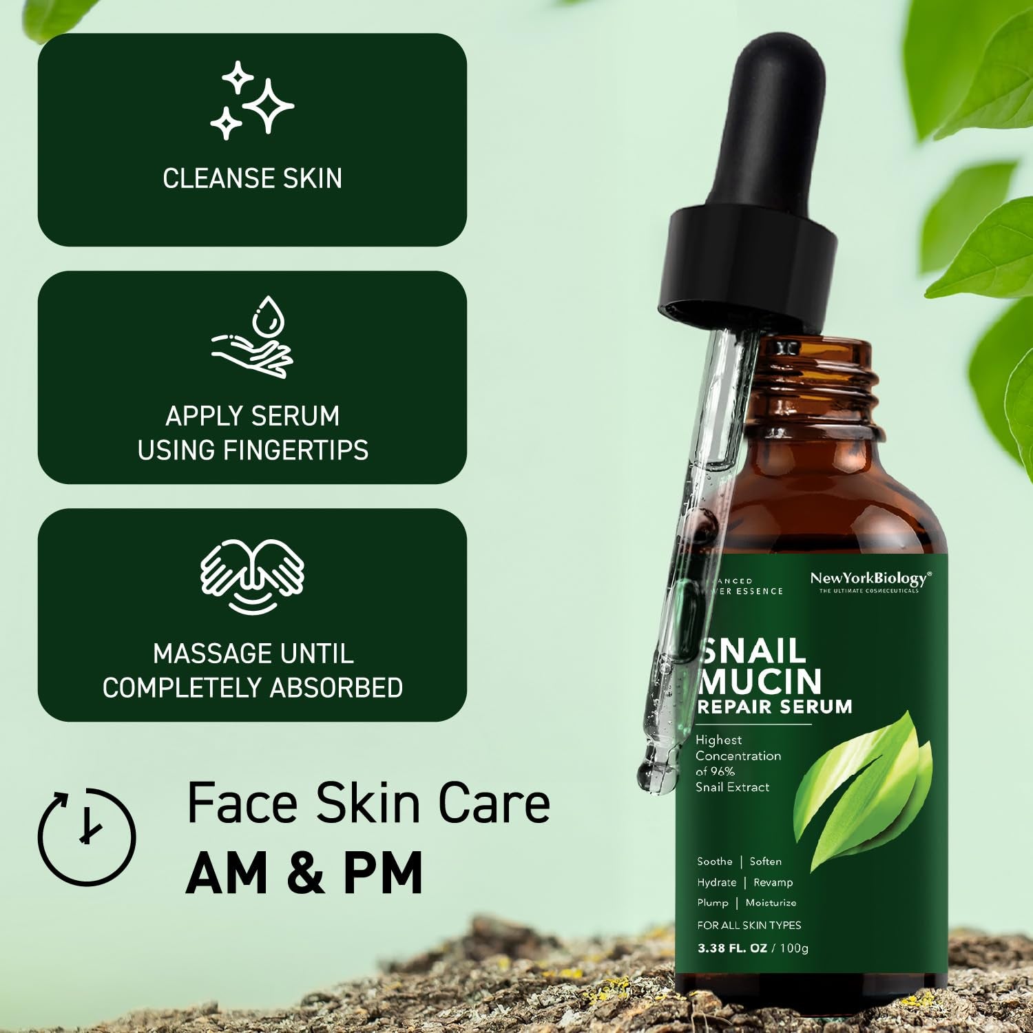 New York Biology 96% Korean Snail Mucin Serum for Face - 3.38 Fl. Oz