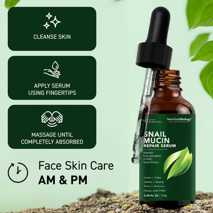 New York Biology 96% Korean Snail Mucin Serum for Face - 3.38 Fl. Oz