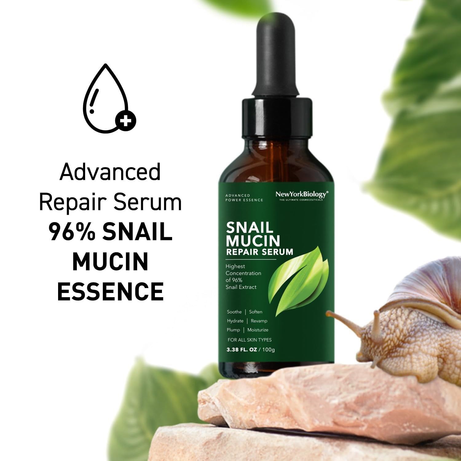 New York Biology 96% Korean Snail Mucin Serum for Face - 3.38 Fl. Oz
