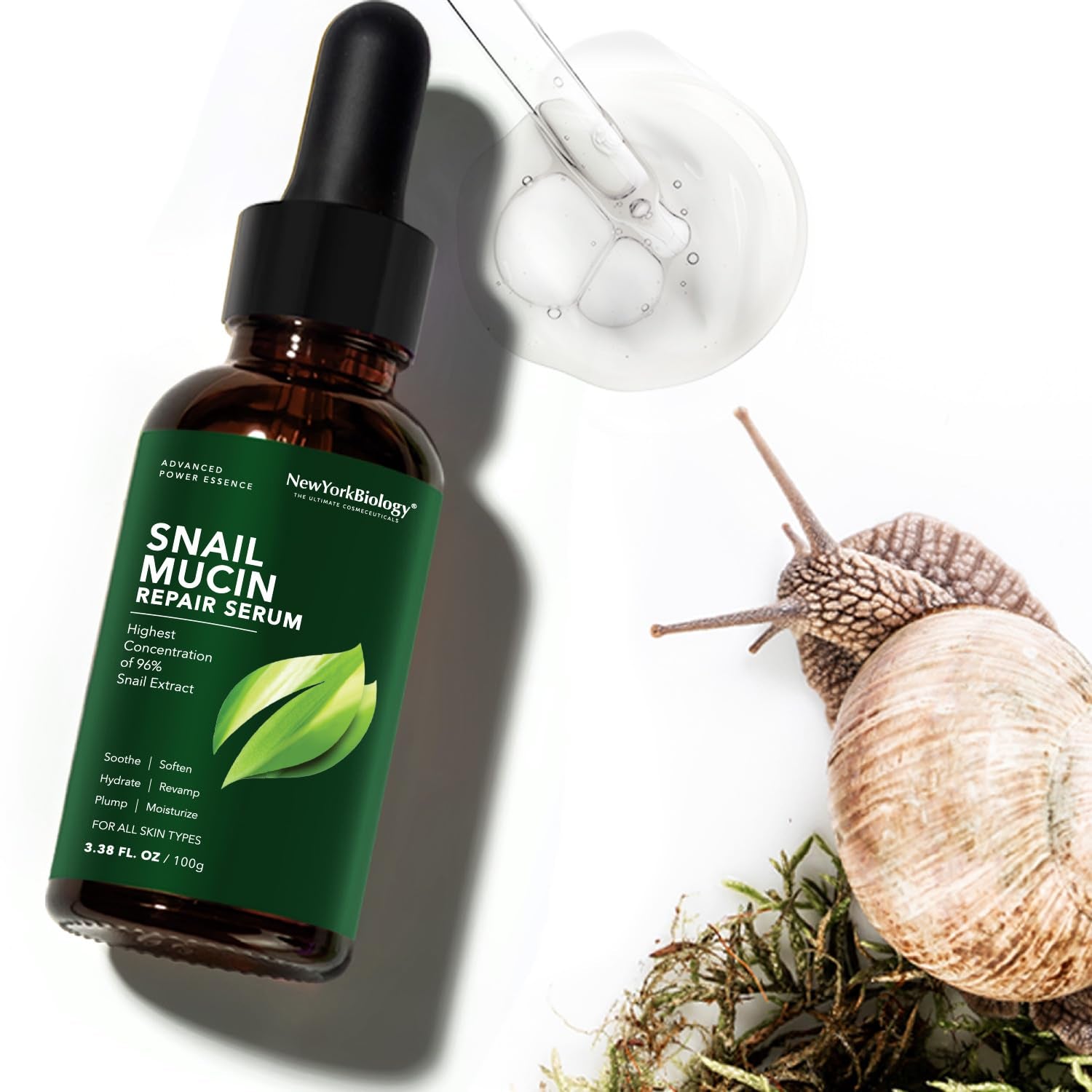 New York Biology 96% Korean Snail Mucin Serum for Face - 3.38 Fl. Oz
