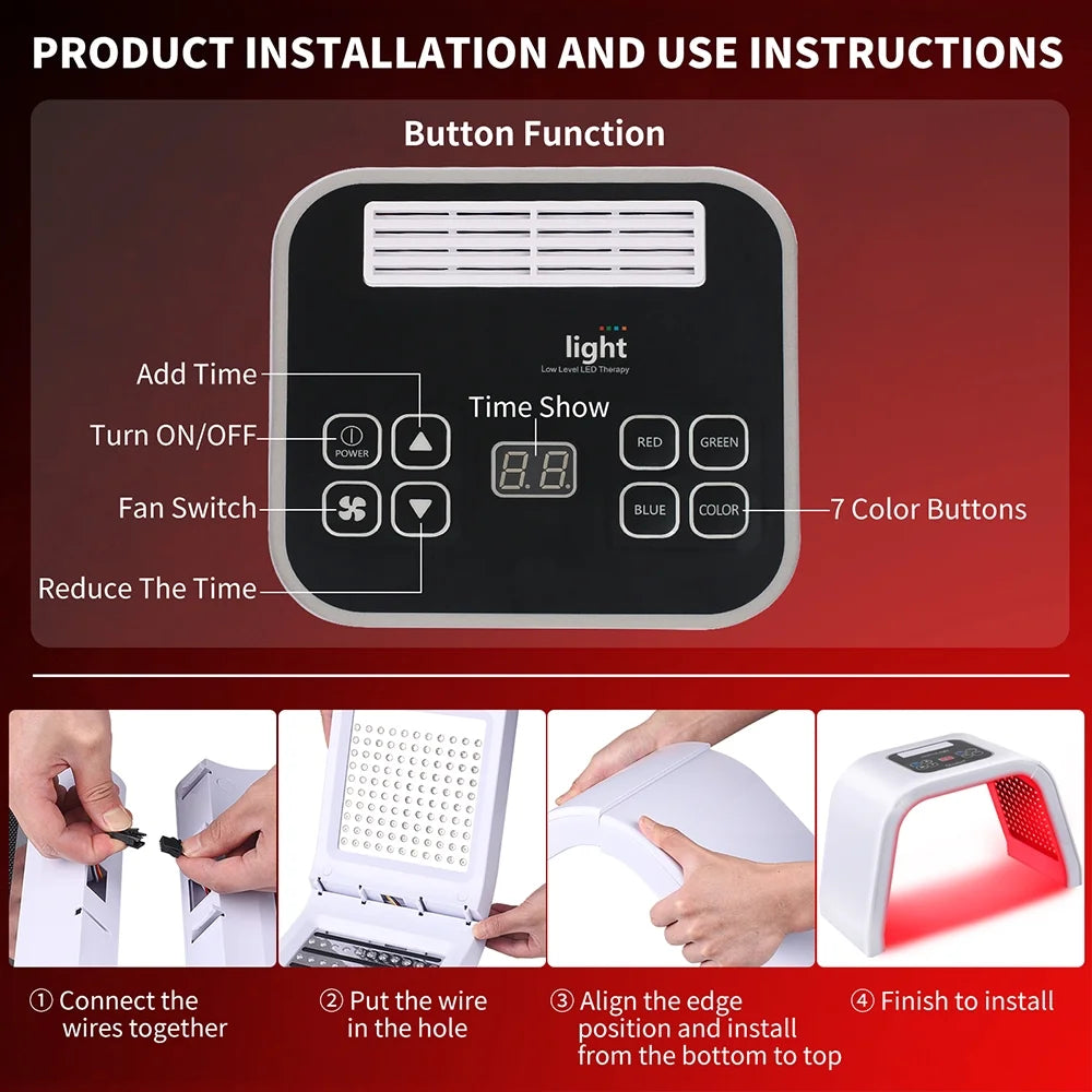 7-In-1 LED Photon Therapy Facial Mask - Red Light Therapy for Face, Neck, and Bodycare at Home