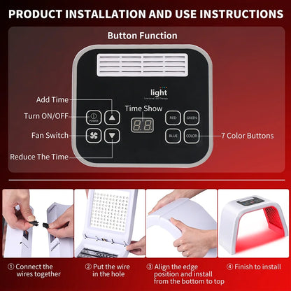 7-In-1 LED Photon Therapy Facial Mask - Red Light Therapy for Face, Neck, and Bodycare at Home